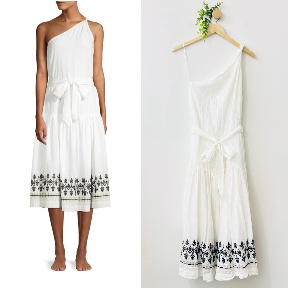 Roberta Roller Rabbit White Embroidered Diti One Shoulder Midi Dress